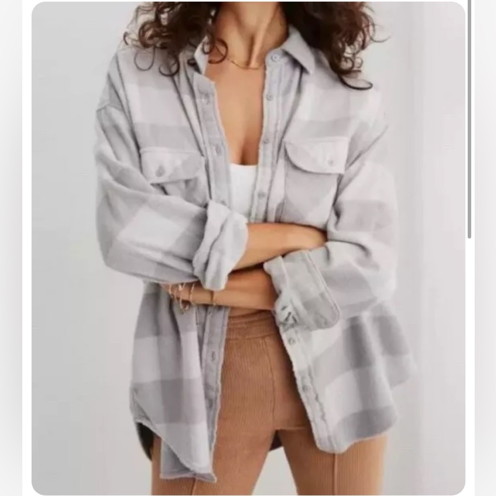 Oversized aerie flannel shirt grey small